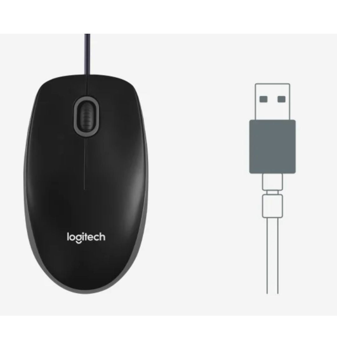 Logitech B100 Optical USB Mouse 800dpi for PC Laptop Mac Tux Full Size Comfort smooth mover 3yr wty